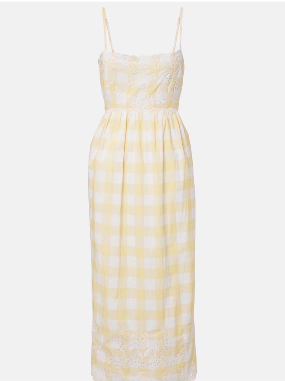 NWT Juliet Dunn Yellow Gingham Embroidered Eyelet Bow Back Midi Dress Size 0